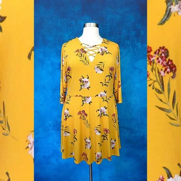 NWT Rue Yellow Floral Dress Size 3X - Picture 2 of 8